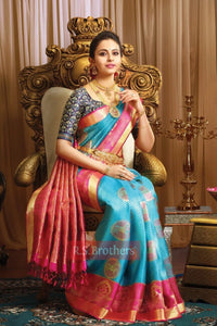 Traditional Sky Blue Color Classy Faux Silk Saree With Blouse Piece For Women