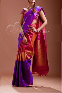 Purple and orange Colored Designer Faux Silk Saree
