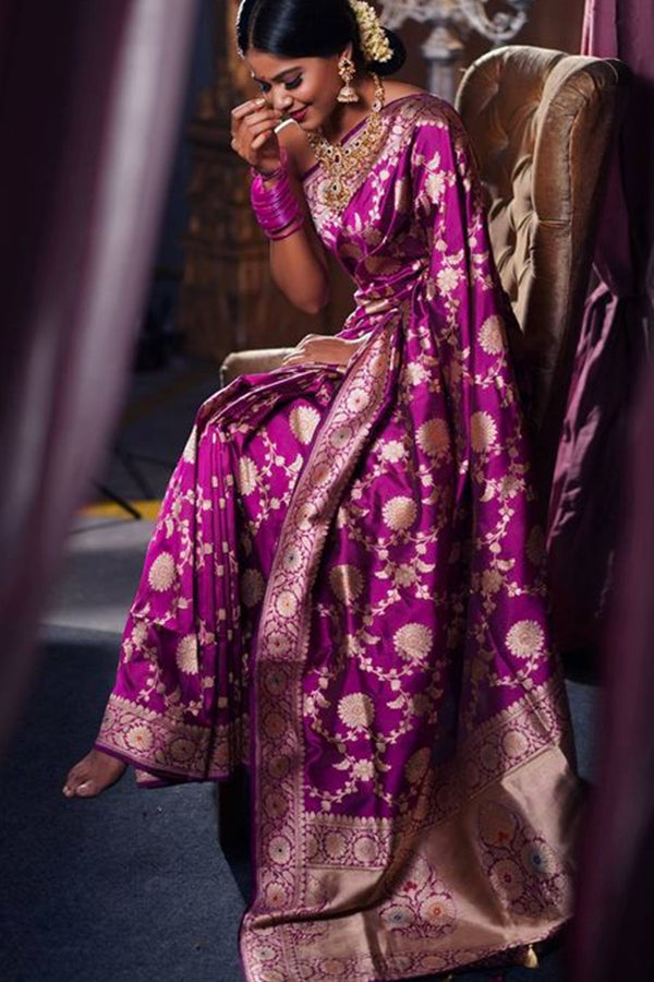 Dark Pink Colored Designer Faux Silk Saree