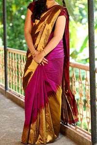 Pink Colored Classy Faux Silk Saree With Blouse Piece For Women