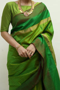 Green Colored Designer Faux Silk Saree
