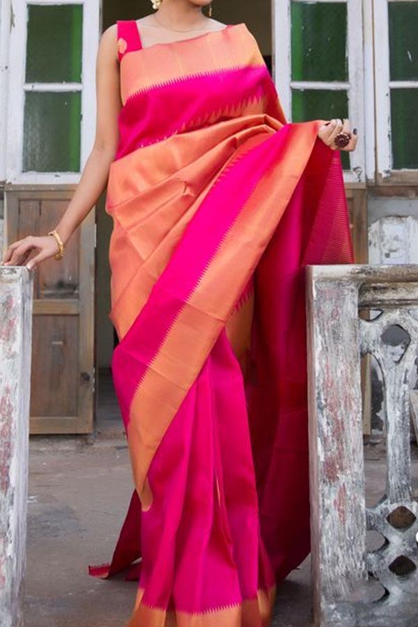 Pink Colored Designer Faux Silk Saree