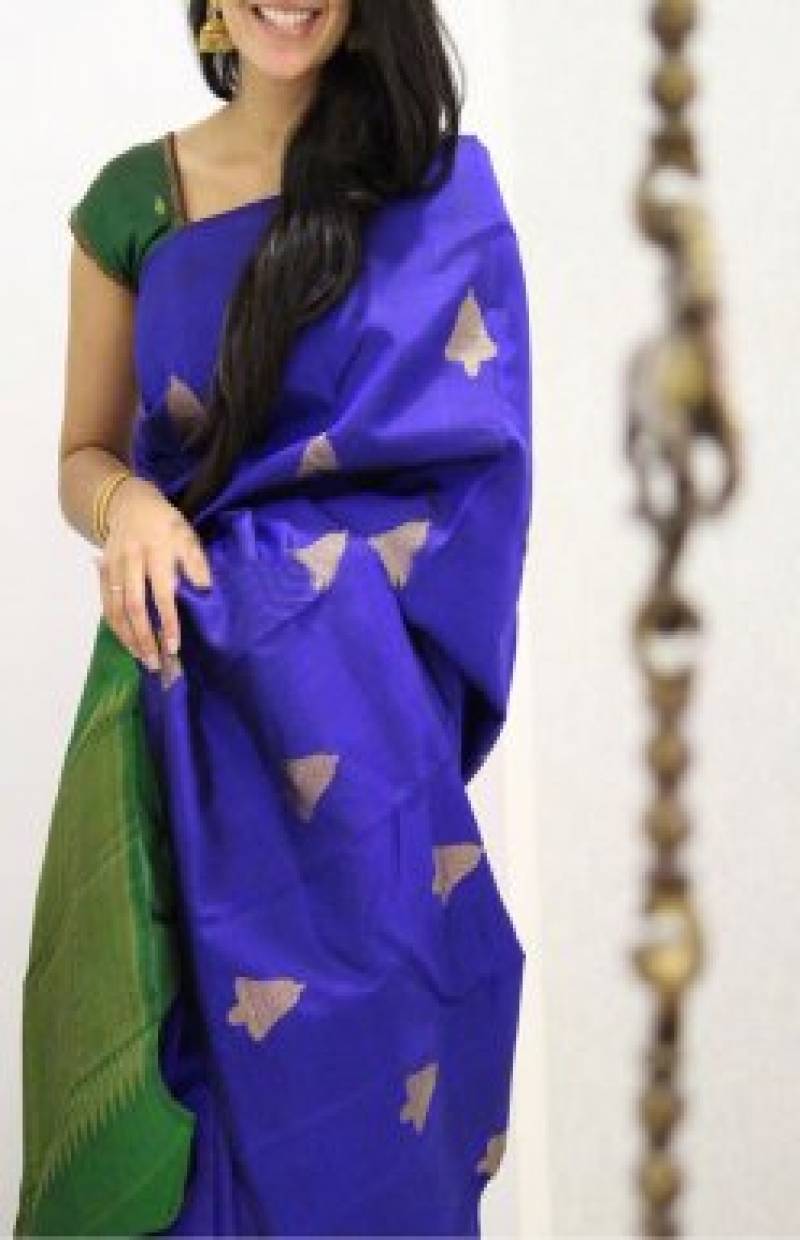 Blue and Green Colored Designer Faux Silk Saree