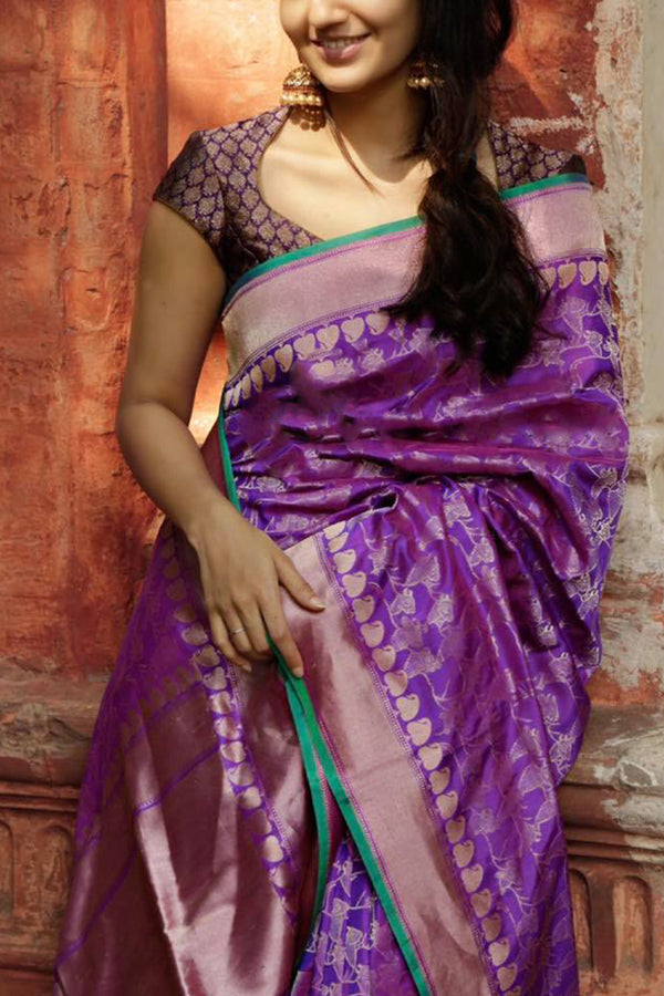 Purple Colored Designer Faux Silk Saree