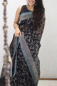 Demanding Black Color Classy Faux Silk Saree With Blouse Piece For Women