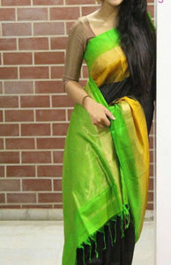 Black and Green Colored Designer Faux Silk Saree