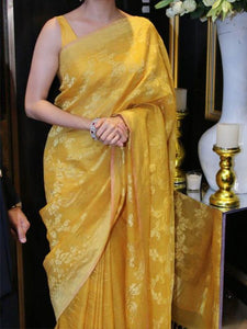 Yellow Colored New Designer Silk Saree With Blouse Piece