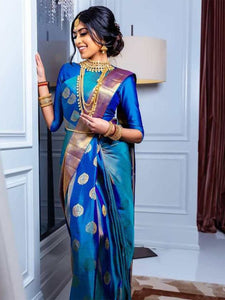 Chitrangada - Buy Royal Blue Organic Linen Sari Online | Linen World