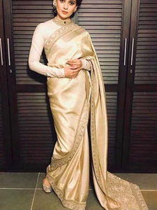 Cream Colored Traditional Silk Saree With Blouse For Women