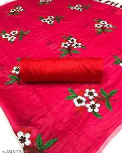 Dark Pink Color Floral Pattern Linen Saree With Unstitched Blouse
