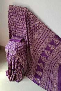 Purple Colored Linen Fabric Party Wear Saree With Blouse Piece Set For Women