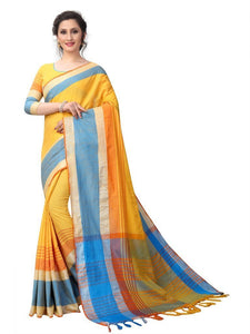 Yellow Color Linen Saree With Blouse Piece