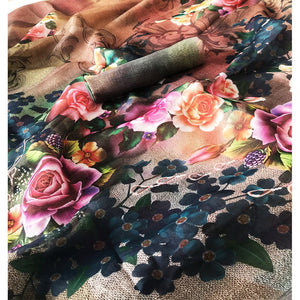 Multi Color Flower Pattern Linen Saree With Blouse Piece