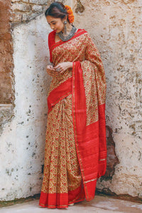 Multi Color Linen Saree With Blouse Piece