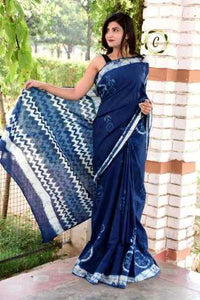 Blue Color Leheriya Design Linen Saree With Blouse Piece