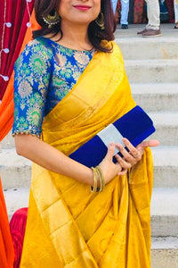 Yellow Color Faux Silk Saree With Blouse Piece