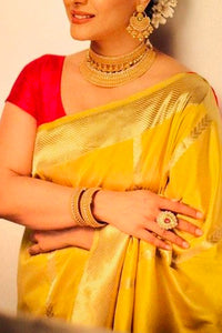 Yellow Color Faux Silk Saree With Blouse Piece