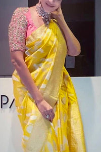 Light Yellow Color Faux Silk Saree With Blouse Piece