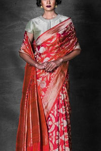Red Color Faux Silk Saree With Blouse Piece