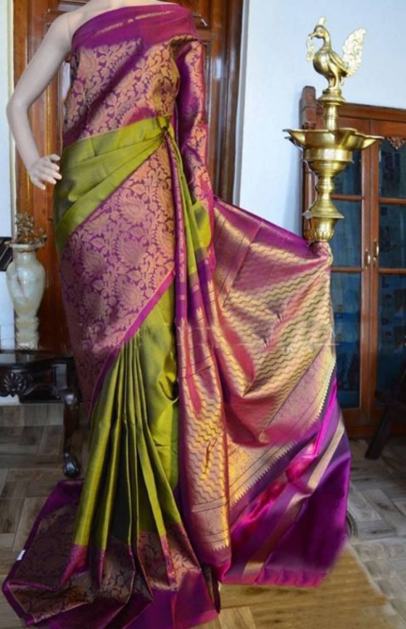 Green And Pink Color Party Wear Faux Silk Saree With Blouse Piece